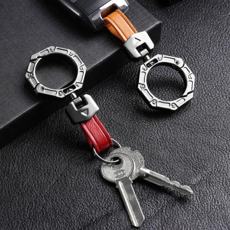 Hallmo Business Zinc Alloy Top-Layer Cowhide Key Chain Car Key Anti-Lost Pendant(Red) - Key Rings by Hallmo | Online Shopping UK | buy2fix