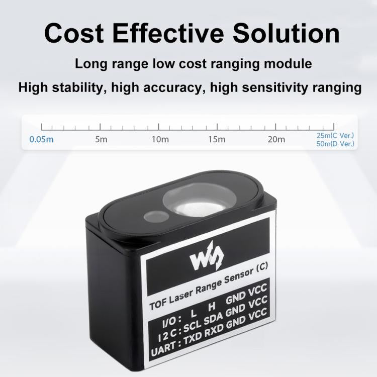 Waveshare TOF Time of Flight Laser Range Sensor, UART / I2C / IO Communication, Range: 25m - Modules Expansions Accessories by Waveshare | Online Shopping UK | buy2fix