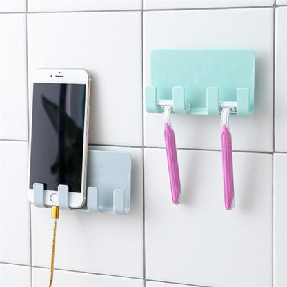 Practical Wall Sticking Phone Charging Holder Socket Strong Sticky Adhesive Sopport Rack Shelf With Hooks(Green) - Shelf & Hooks by buy2fix | Online Shopping UK | buy2fix