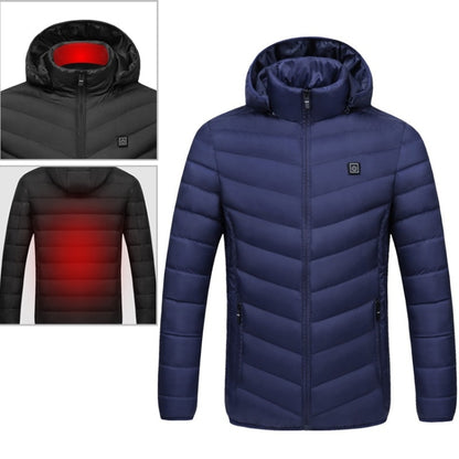 USB Heated Smart Constant Temperature Hooded Warm Coat for Men and Women (Color:Dark Blue Size:L) - Down Jackets by buy2fix | Online Shopping UK | buy2fix