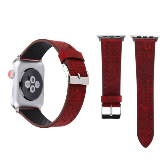 For Apple Watch Series 9&8&7 41mm / SE 3&SE 2&6&SE&5&4 40mm / 3&2&1 38mm Simple Fashion Genuine Leather Hole Pattern Watch Band(Red) - Watch Bands by buy2fix | Online Shopping UK | buy2fix