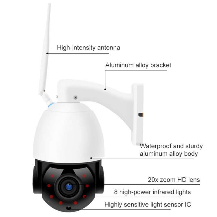 QX5 2.0 Million Pixels 1080P HD 20X Zoom Wireless WiFi Dome Smart Camera, Support Infrared Night Vision / Motion Detection / Voice Intercom / TF Card, UK Plug - Security by buy2fix | Online Shopping UK | buy2fix