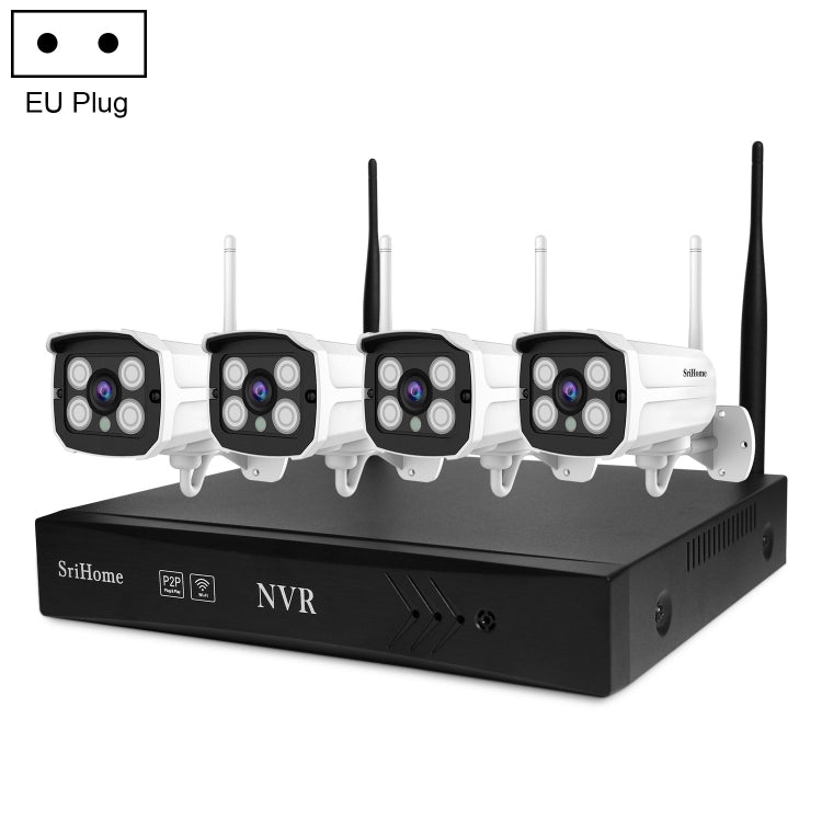 SriHome NVS001+IPC024 1080P 4-Channel NVR Kit Wireless Security Camera System, Support Humanoid Detection / Motion Detection / Two Way Audio / Night Vision, EU Plug - Video Recorder Kit by SriHome | Online Shopping UK | buy2fix