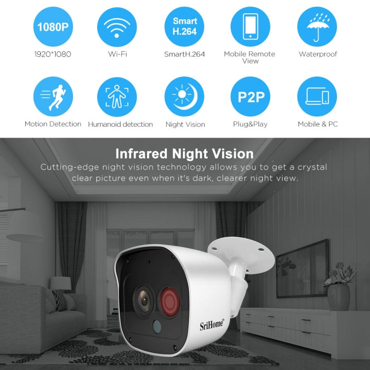 SriHome NVS001+IPC029 1080P 4-Channel NVR Kit Wireless Security Camera System, Support Humanoid Detection / Motion Detection / Night Vision, AU Plug - Video Recorder Kit by SriHome | Online Shopping UK | buy2fix