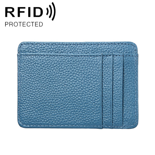 KB37 Antimagnetic RFID Litchi Texture Leather Card Holder Wallet Billfold for Men and Women (Lake Blue) - Antimagnetic RFID Package by buy2fix | Online Shopping UK | buy2fix