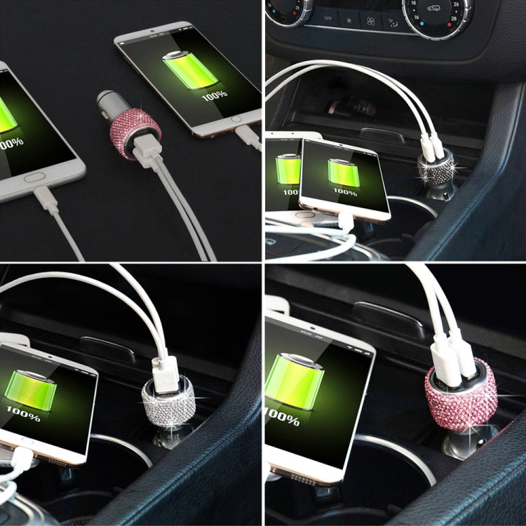 Car Diamond Aluminium Alloy QC3.0 Dual USB Quick Charger(Black) - In Car by buy2fix | Online Shopping UK | buy2fix