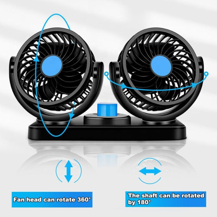 HUXIN HX-T303 6.5W 360 Degree Adjustable Rotation Two Head Low Noise Mini Electric Car Fan, DC12V - Heating & Fans by buy2fix | Online Shopping UK | buy2fix