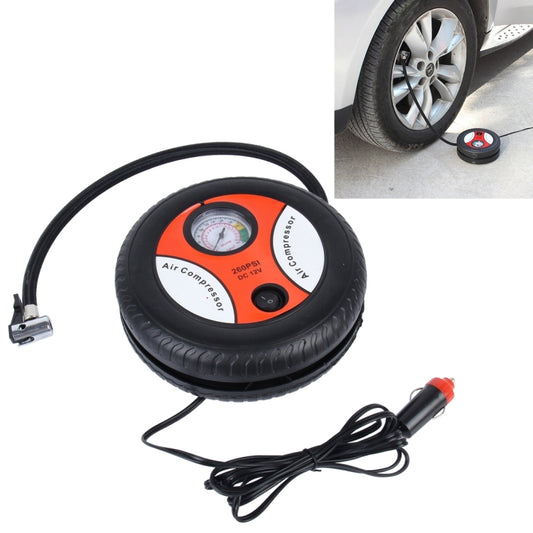 12V 10A Tire Shape Air Pump with Gauge and Three Nozzle Adapters Tire Inflator Compressor for Cars Vans Air Mattress Balls 250 PSI 25L/min - In Car by buy2fix | Online Shopping UK | buy2fix