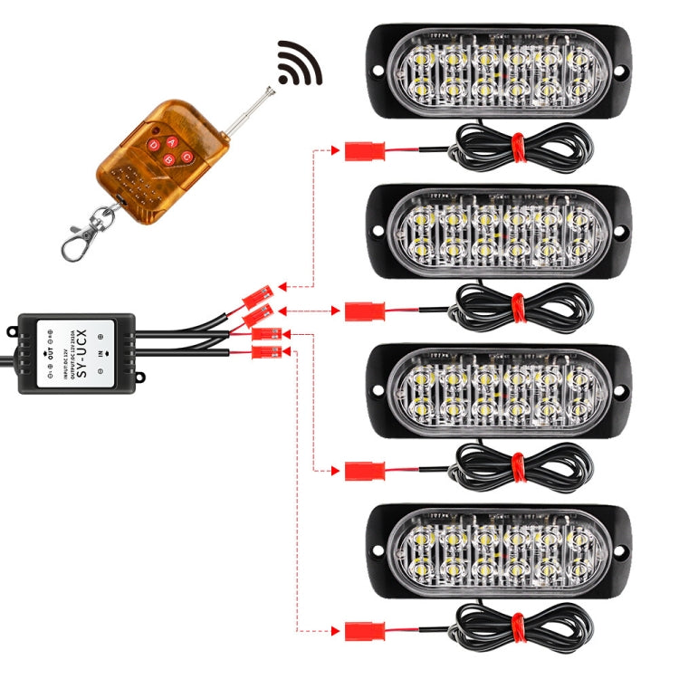 DC12V-24V / 18W 4 in 1 Front Grille Emergency Strobe Flash Warning Light Pickup 12LEDs Side Light Wireless Control 16 Modes (White Light) - In Car by buy2fix | Online Shopping UK | buy2fix