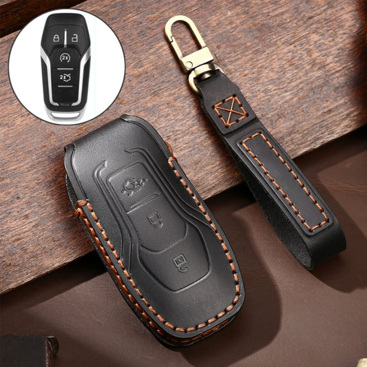 Hallmo Car Cowhide Leather Key Protective Cover Key Case for Ford Focus  A Style(Black) -  by Hallmo | Online Shopping UK | buy2fix