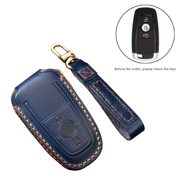 Hallmo Car Cowhide Leather Key Protective Cover Key Case for Ford Focus B Style(Brown) -  by Hallmo | Online Shopping UK | buy2fix