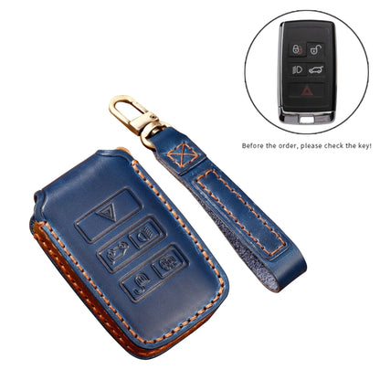 Hallmo Car Cowhide Leather Key Protective Cover Key Case for Land Rover Discovery 5 B Style (Blue) - In Car by buy2fix | Online Shopping UK | buy2fix