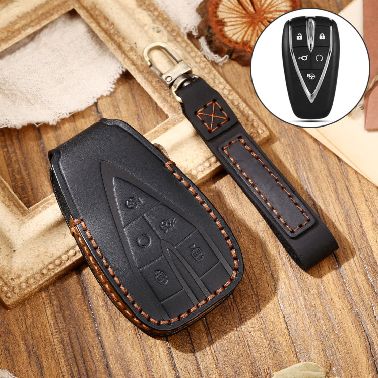 Hallmo Car Cowhide Leather Key Protective Cover Key Case for Changan CS75 Plus(Black) -  by Hallmo | Online Shopping UK | buy2fix