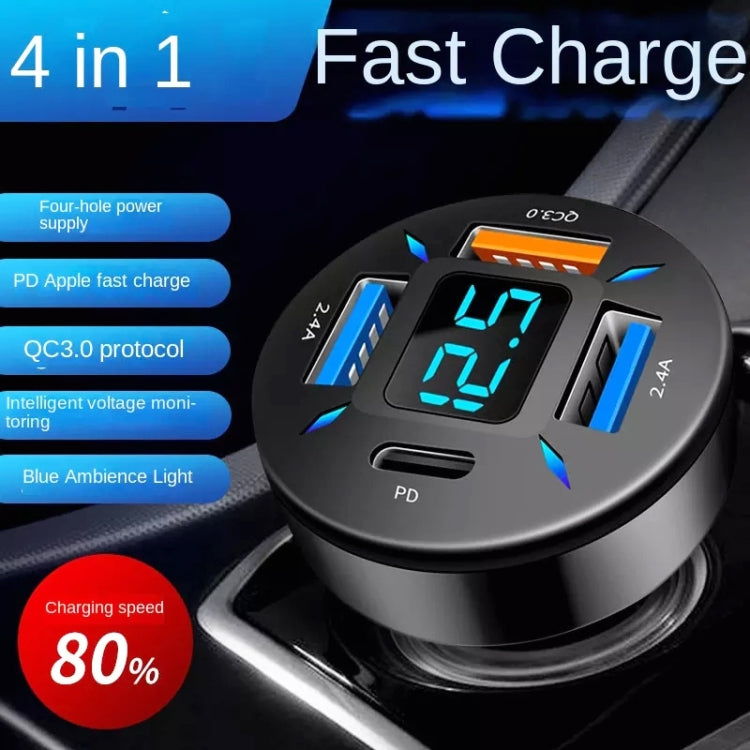 2pcs 4 in 1 USB QC3.0 Digital Display Car Fast Charger - In Car by buy2fix | Online Shopping UK | buy2fix