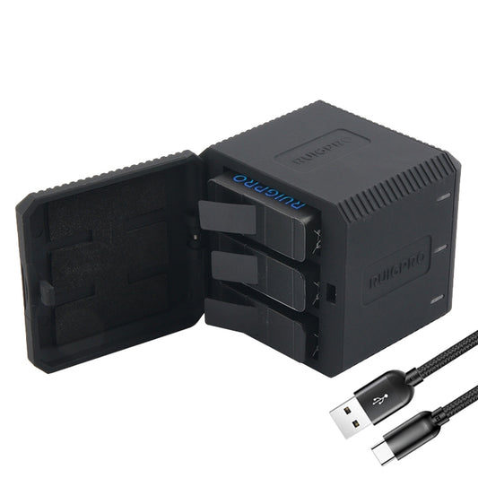 RUIGPRO USB Triple Batteries Housing Charger Box with USB Cable & LED Indicator Light for GoPro HERO6 /5(Black) - Charger by RUIGPRO | Online Shopping UK | buy2fix