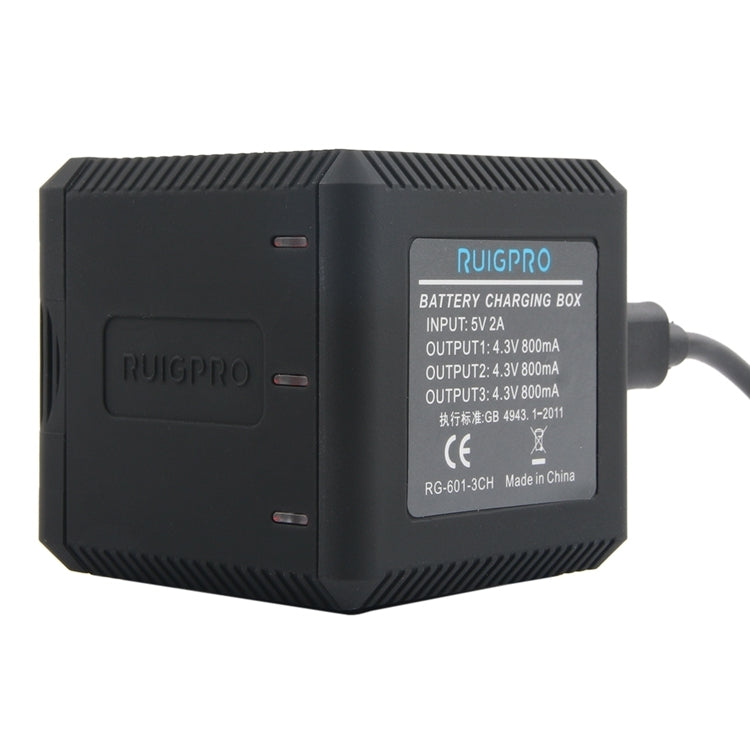 RUIGPRO USB Triple Batteries Housing Charger Box with USB Cable & LED Indicator Light for GoPro HERO6 /5(Black) - Charger by RUIGPRO | Online Shopping UK | buy2fix