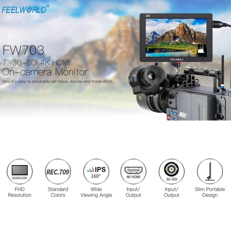 FEELWORLD FW703 1920x1200 7 inch IPS Screen HDMI 4K SDI Broadcast Camera Field Monitor - Camera Accessories by FEELWORLD | Online Shopping UK | buy2fix