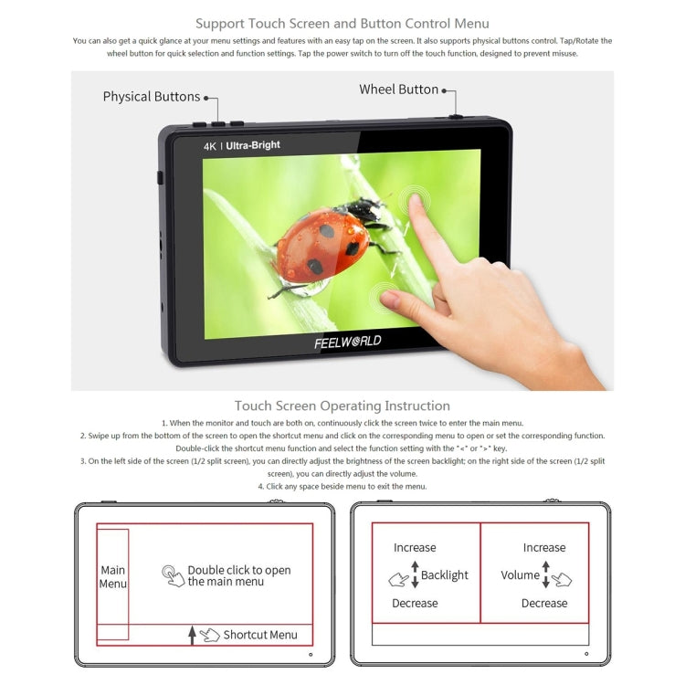 FEELWORLD LUT7S 1920x1200 2200 nits 7 inch IPS Screen HDMI 4K Touch Screen Camera Field Monitor - On-camera Monitors by FEELWORLD | Online Shopping UK | buy2fix