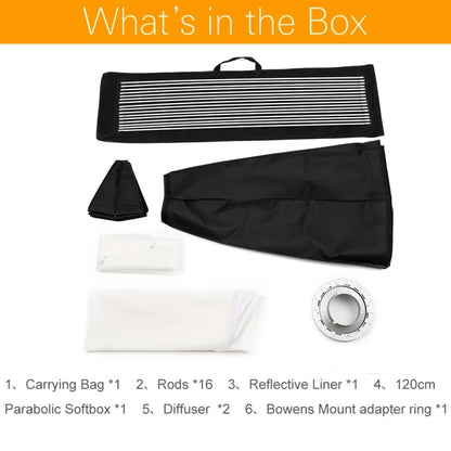 Godox P120L Diameter 120cm Parabolic Softbox Reflector Diffuser for Studio Speedlite Flash Softbox(Black) - Camera Accessories by Godox | Online Shopping UK | buy2fix