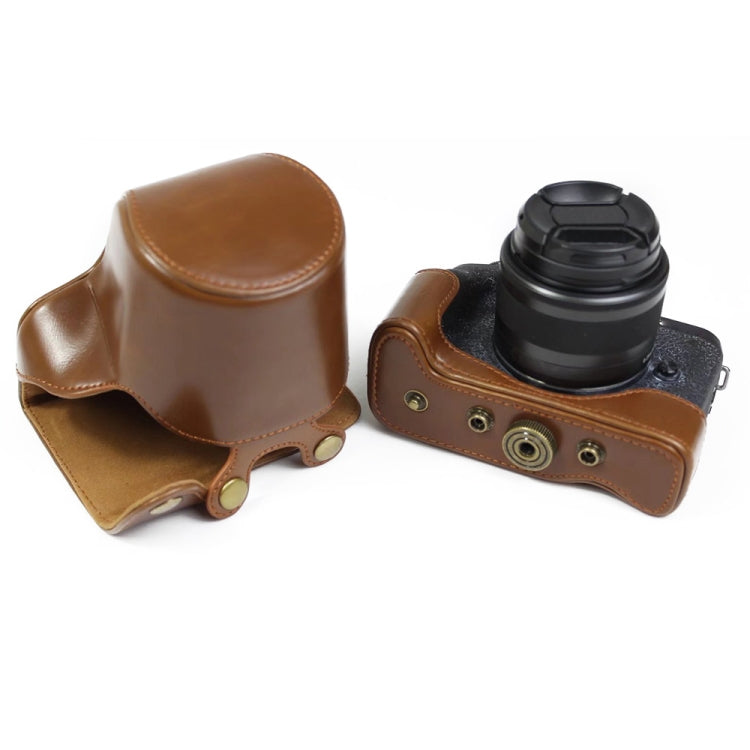 Full Body Camera PU Leather Case Bag with Strap for Canon EOS M6 Mark II (15-55mm Lens) (Brown) - Camera Accessories by buy2fix | Online Shopping UK | buy2fix