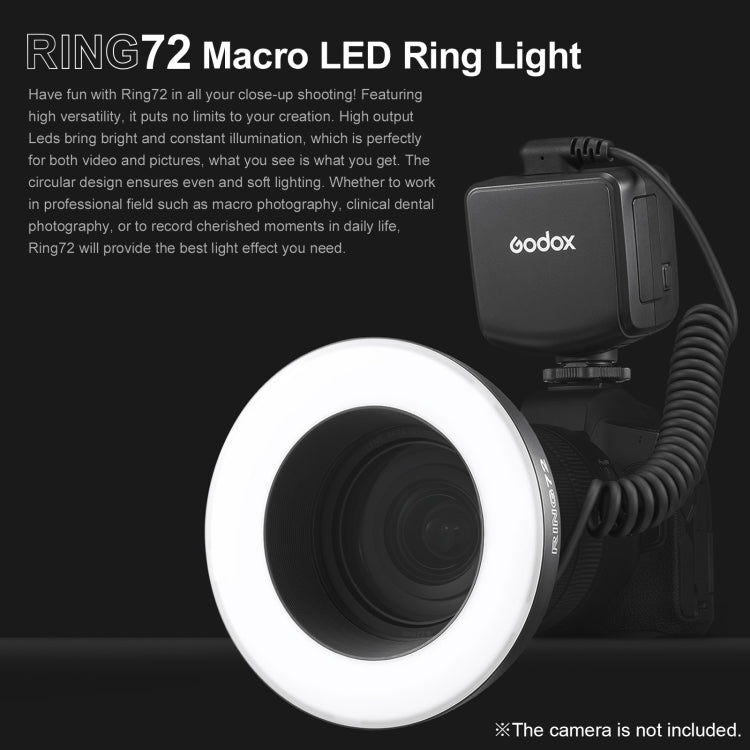 Godox Ring72 Macro Ring 48 LED Flash Light with 8 Different Size Adapter Rings(Black) - Camera Accessories by Godox | Online Shopping UK | buy2fix