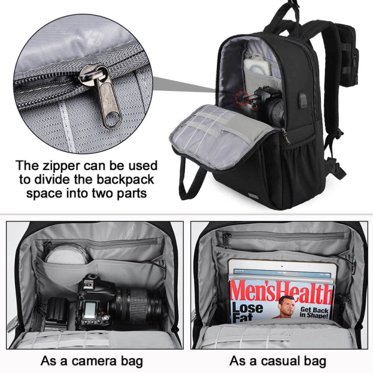 CADeN L5 III Multi-function Digital Camera Dual Shoulders Bag Backpack (Black) - Backpack by CADeN | Online Shopping UK | buy2fix