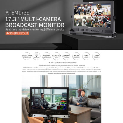 SEETEC ATEM173S 17.3 inch 3G-SDI HDMI Full HD 1920x1080 Multi-camera Broadcast Monitor(EU Plug) - On-camera Monitors by SEETEC | Online Shopping UK | buy2fix