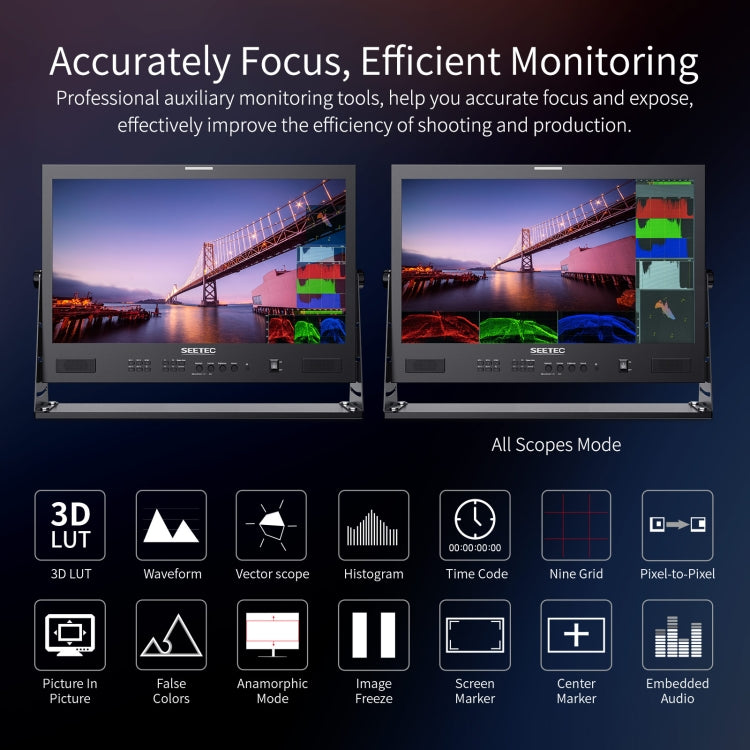 SEETEC ATEM215S 21.5 inch  3G-SDI HDMI Full HD 1920x1080 Multi-camera Broadcast Monitor(US Plug) - Camera Accessories by SEETEC | Online Shopping UK | buy2fix