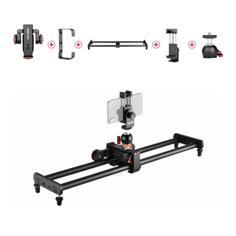 YELANGU L60E 60cm Slide Rail Track + L4 3-Wheel Video Dolly with Phone Clamp & Ballhead - Camera Slider by YELANGU | Online Shopping UK | buy2fix