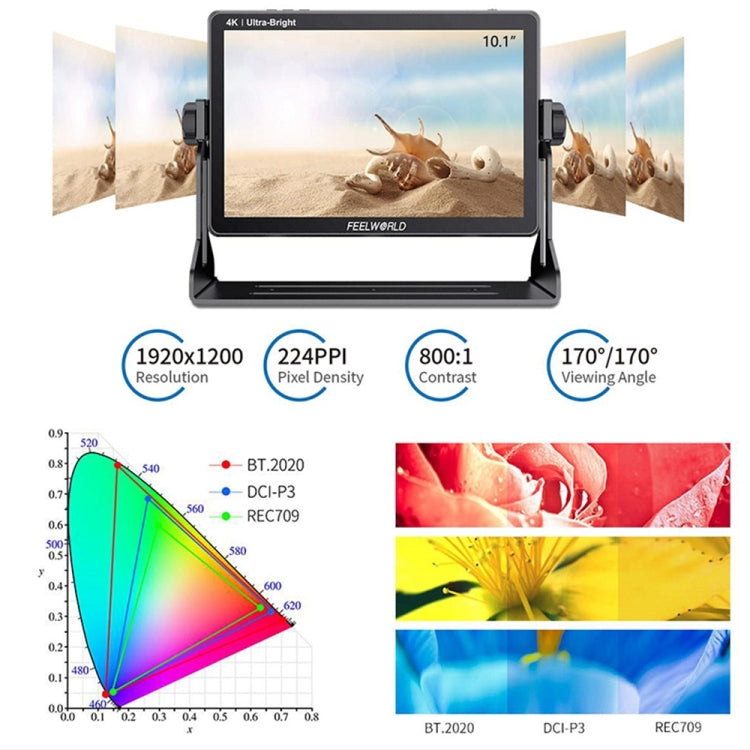 FEELWORLD LUT11S 10.1 inch Ultra High Bright 2000nit Touch Screen DSLR Camera Field Monitor, 3G-SDI 4K HDMI Input Output 1920 x 1200 IPS Panel(AU Plug) - Camera Accessories by FEELWORLD | Online Shopping UK | buy2fix