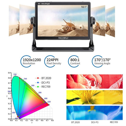 FEELWORLD LUT11S 10.1 inch Ultra High Bright 2000nit Touch Screen DSLR Camera Field Monitor, 3G-SDI 4K HDMI Input Output 1920 x 1200 IPS Panel(EU Plug) - Camera Accessories by FEELWORLD | Online Shopping UK | buy2fix