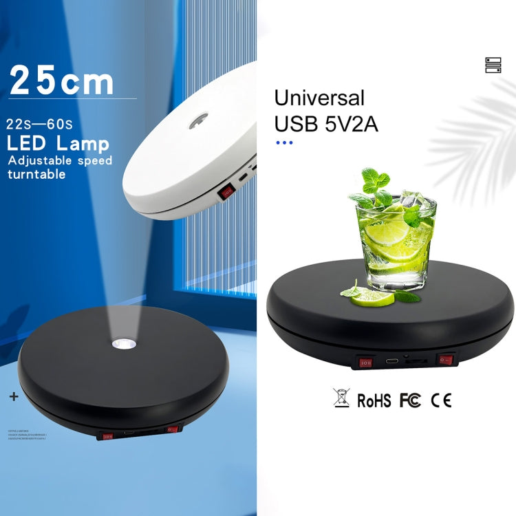 25cm LED Light Electric Rotating Display Stand Turntable (Black) - Camera Accessories by buy2fix | Online Shopping UK | buy2fix
