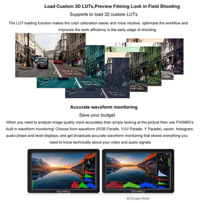 FEELWORLD FW568S 6 Inch On-camera Monitor FHD IPS 3G-SDI 4K HDMI F970 External Power and Install Kit (Black) - On-camera Monitors by FEELWORLD | Online Shopping UK | buy2fix