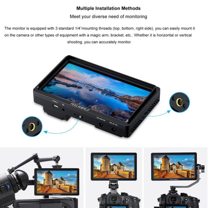 FEELWORLD FW568S 6 Inch On-camera Monitor FHD IPS 3G-SDI 4K HDMI F970 External Power and Install Kit (Black) - On-camera Monitors by FEELWORLD | Online Shopping UK | buy2fix