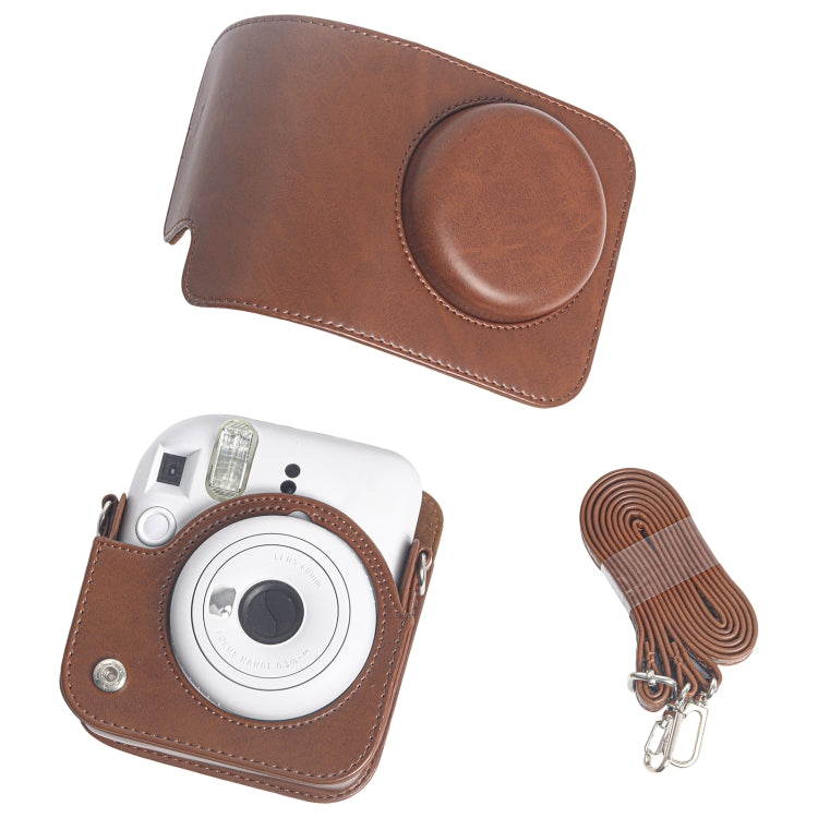 For FUJIFILM Instax mini 12 Leather Case Full Body Camera Bag with Shoulder Strap (Brown) - Leather Bag by buy2fix | Online Shopping UK | buy2fix