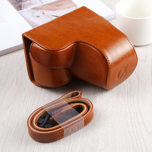 Full Body Camera PU Leather Case Bag with Strap for Sony A6400 / ILCE-A6400 (Brown) - Camera Accessories by buy2fix | Online Shopping UK | buy2fix