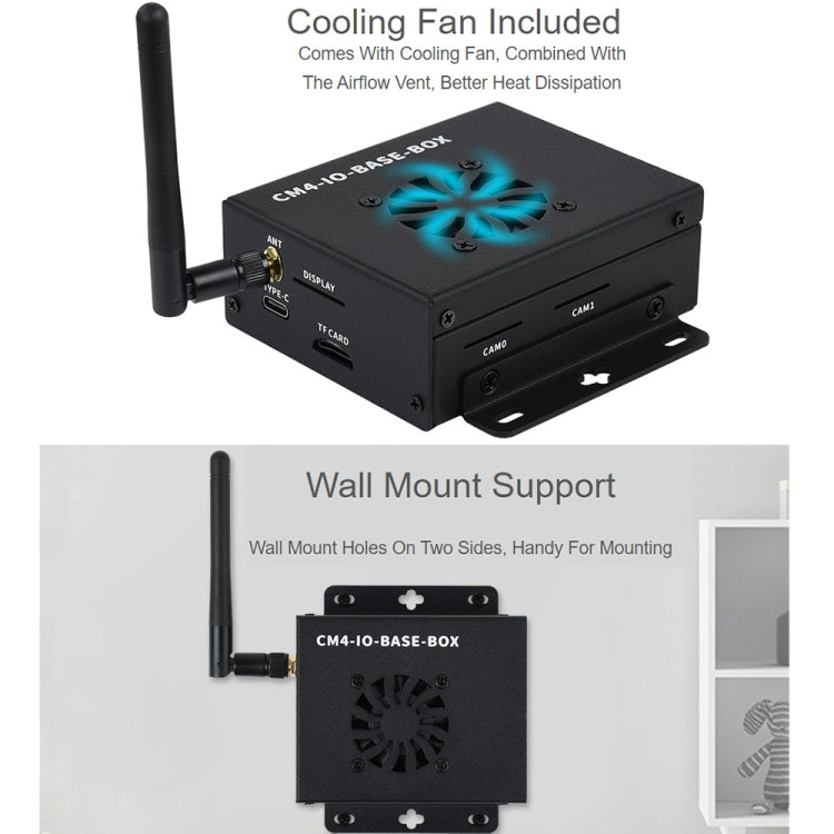 Waveshare Mini IO Board Full Ver Mini-Computer Base Box with Metal Case & Cooling Fan for Raspberry Pi CM4(EU Plug) - Mini PC Accessories by WAVESHARE | Online Shopping UK | buy2fix