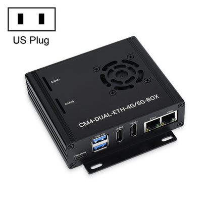 Waveshare Dual Gigabit Ethernet 5G/4G Computer Box with Cooling Fan for Raspberry Pi CM4(US Plug) - Mini PC Accessories by WAVESHARE | Online Shopping UK | buy2fix