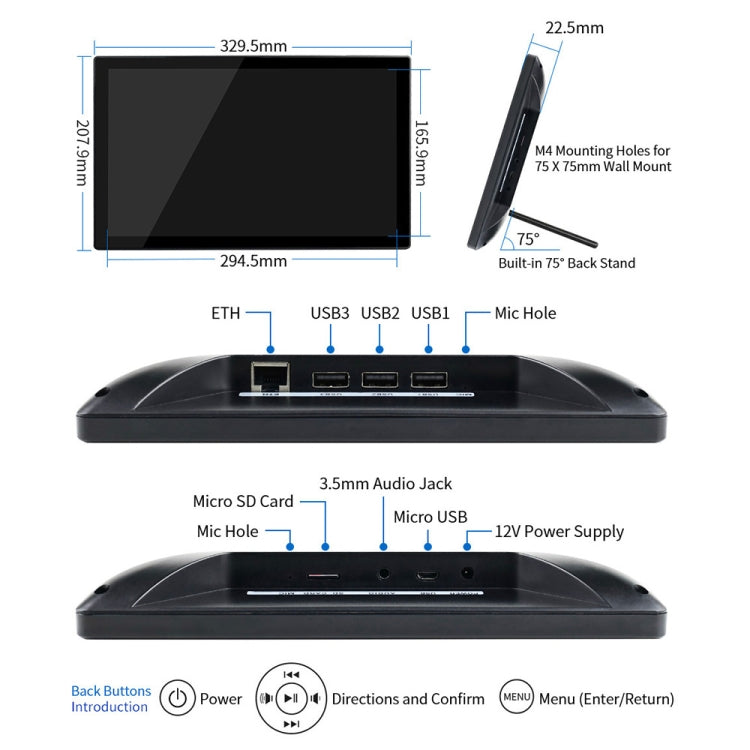 Waveshare 13.3 inch Magic Mirror, Voice Assistant, Touch Control(UK Plug) - Consumer Electronics by WAVESHARE | Online Shopping UK | buy2fix