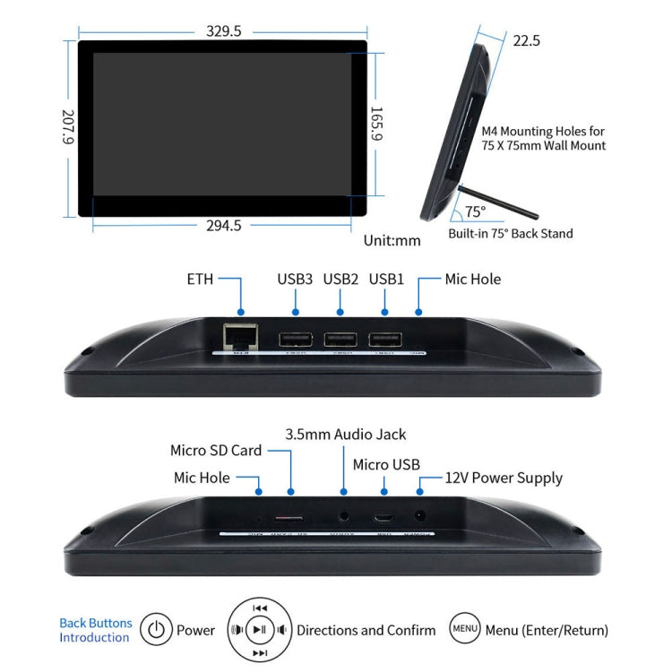 Waveshare 13.3 inch Mini-Computer Powered by Raspberry Pi 3A+, HD Touch Screen(UK Plug) - Consumer Electronics by WAVESHARE | Online Shopping UK | buy2fix