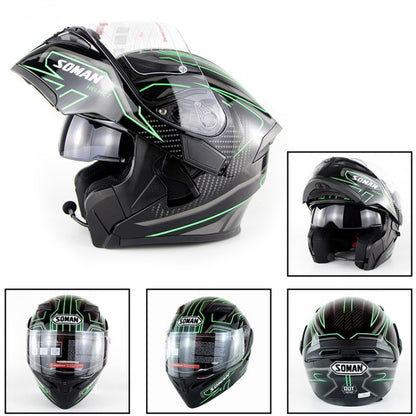 Soman 955 Skyeye Motorcycle Full / Open Face Bluetooth Helmet Headset Full Face, Supports Answer / Hang Up Calls(Black Green) -  by SOMAN | Online Shopping UK | buy2fix
