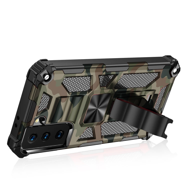 For Samsung Galaxy S21 5G Camouflage Armor Shockproof TPU + PC Magnetic Protective Case with Holder(Army Green) - Samsung Accessories by buy2fix | Online Shopping UK | buy2fix