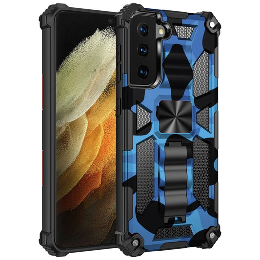 For Samsung Galaxy S21 Ultra 5G Camouflage Armor Shockproof TPU + PC Magnetic Protective Case with Holder(Dark Blue) - Galaxy S21 Ultra 5G Cases by buy2fix | Online Shopping UK | buy2fix