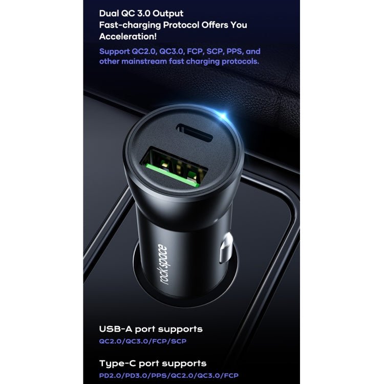 ROCK Space H12 PD 20W Type-C / USB-C + USB Fast Charging Car Charger(Black) - In Car by ROCK | Online Shopping UK | buy2fix