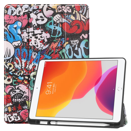 For iPad 10.2 2021 / 2020 / 2019 TPU Colored Drawing Horizontal Flip Leather Case with Three-folding Holder & Sleep / Wake-up Function(Graffiti) - iPad 10.2 Cases by buy2fix | Online Shopping UK | buy2fix