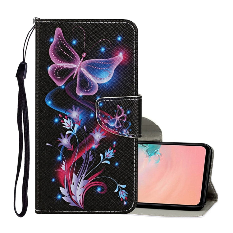 For Samsung Galaxy A02s(EU Edition) Colored Drawing Pattern Horizontal Flip Leather Case with Holder & Card Slots & Wallet & Lanyard(Fluorescent Butterfly) - Galaxy Phone Cases by ViLi | Online Shopping UK | buy2fix