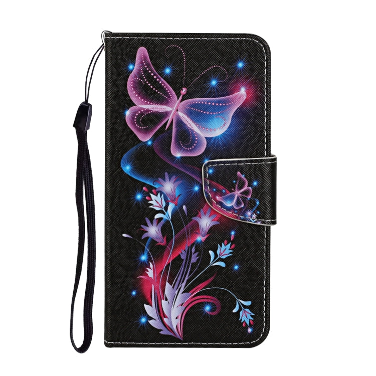 For Samsung Galaxy A02s(EU Edition) Colored Drawing Pattern Horizontal Flip Leather Case with Holder & Card Slots & Wallet & Lanyard(Fluorescent Butterfly) - Galaxy Phone Cases by ViLi | Online Shopping UK | buy2fix