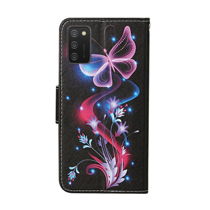 For Samsung Galaxy A02s(EU Edition) Colored Drawing Pattern Horizontal Flip Leather Case with Holder & Card Slots & Wallet & Lanyard(Fluorescent Butterfly) - Galaxy Phone Cases by ViLi | Online Shopping UK | buy2fix