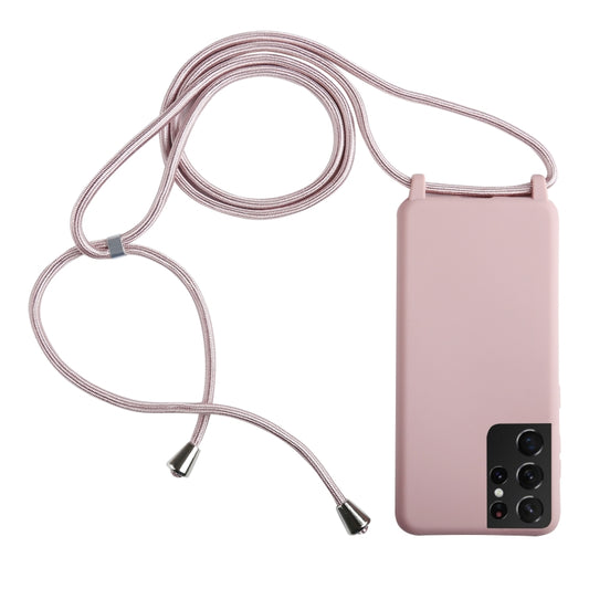 For Samsung Galaxy S21 Ultra 5G Candy Colors TPU Protective Case with Lanyard(Rose Gold) - Samsung Accessories by buy2fix | Online Shopping UK | buy2fix