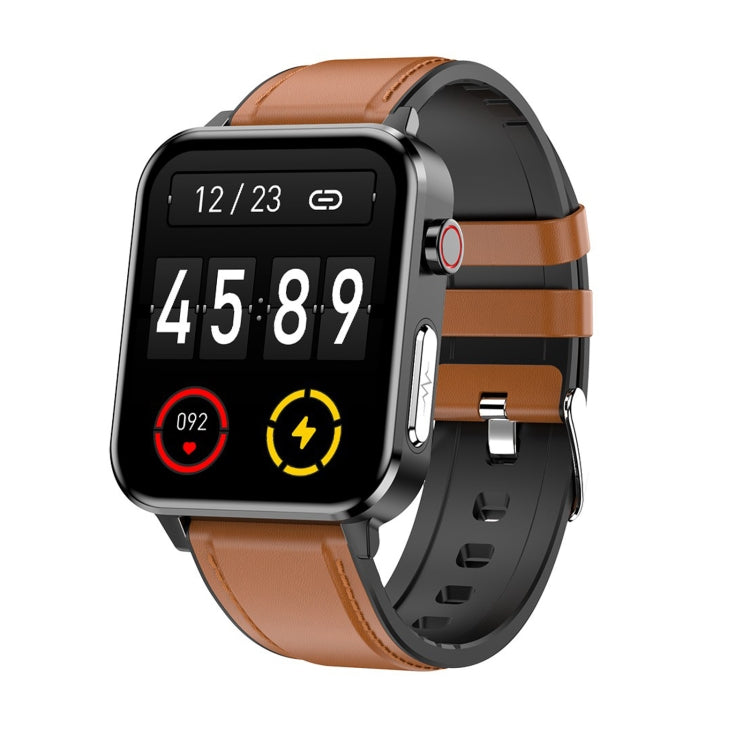 E86 1.7 inch TFT Color Screen IP68 Waterproof Smart Watch, Support Blood Oxygen Monitoring / Body Temperature Monitoring / AI Medical Diagnosis, Style: Leather Strap(Brown) - Smart Wear by buy2fix | Online Shopping UK | buy2fix